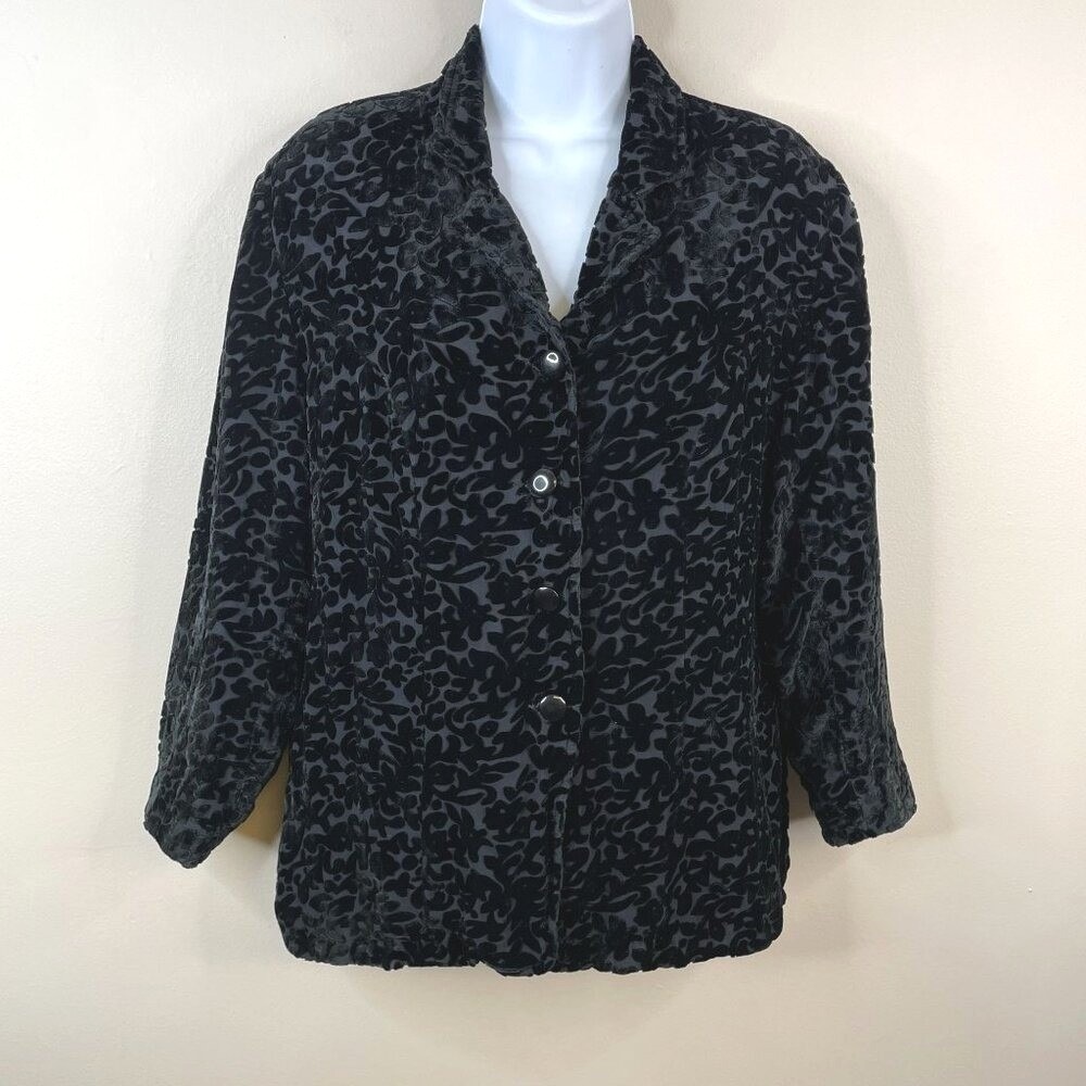 Vintage 90s Indie Velvet Burnout Blazer Womens Large Black Jacket Holiday Party